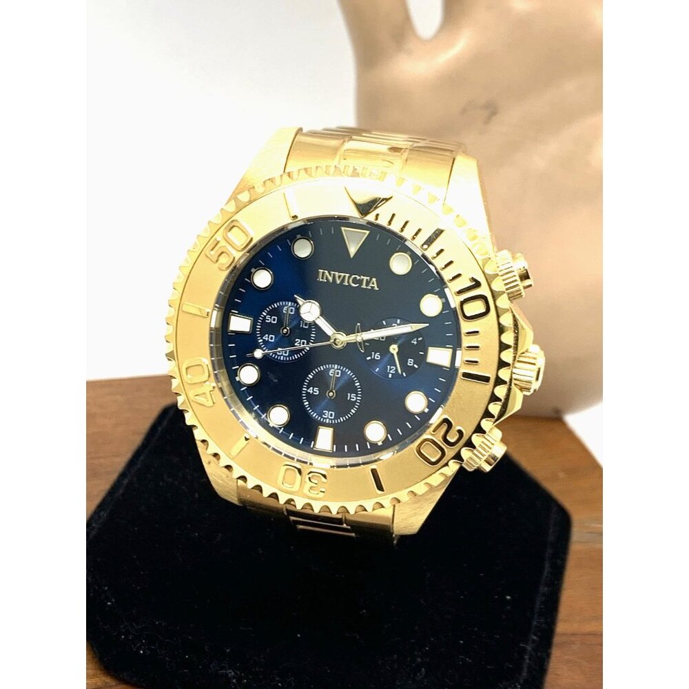 Invicta Men's Watch 36974 Pro Diver Quartz Chronograph Gold Steel Blue Dial 47mm